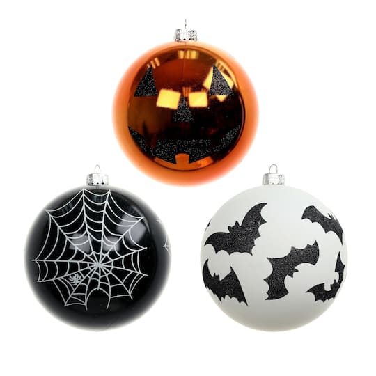 3 Pack 4.75" Spiderweb, Bat & Jack-o'-Lantern Shatterproof Ornaments by Ashland®